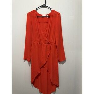 Leith Red Wrap V Neck Dress M
